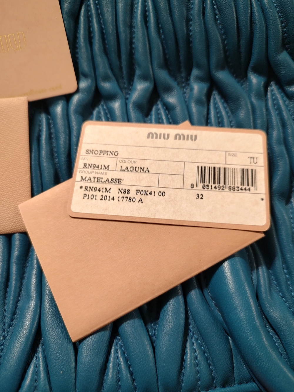 New Miu Miu Teal Blue Matelassé Leather Shoulder Bag - Picture 14 of 14